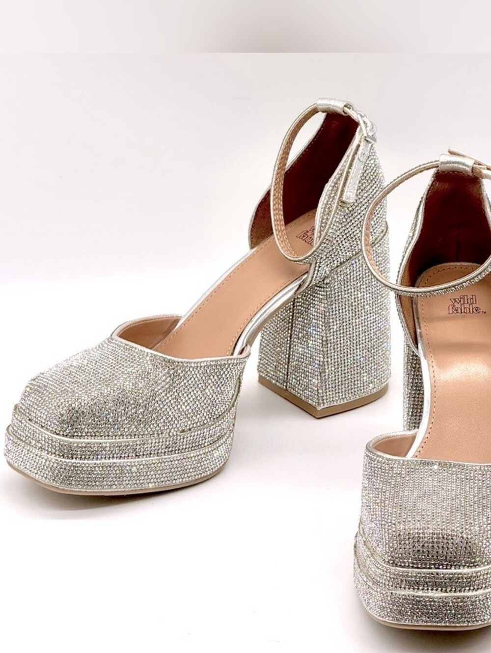wild fable Silver Rhinestone Platform Block Heels
